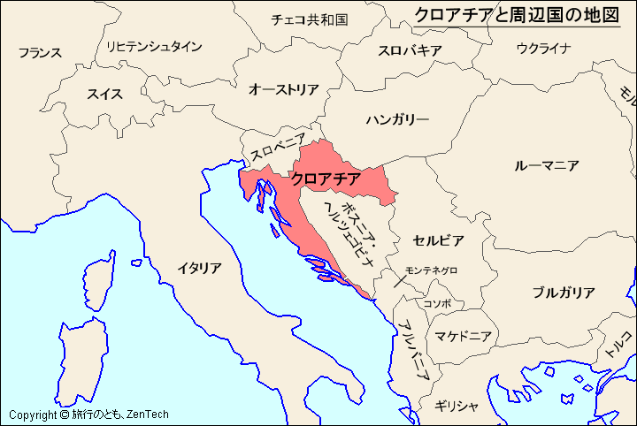 クロアチアと周辺国の地図